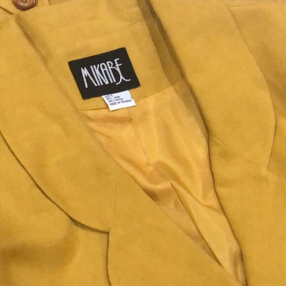 Vintage 70s Yellow Skirt Suit Blazer Set Padded Shoulder Size 8 - Picture 8 of 9